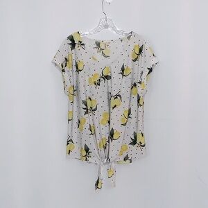 Tacera Lemon Print Cap Sleeve Blouse